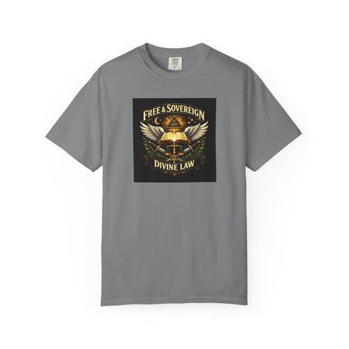 Divine Law Graphic T‑Shirt — "Free & Sovereign" Winged Book Design
