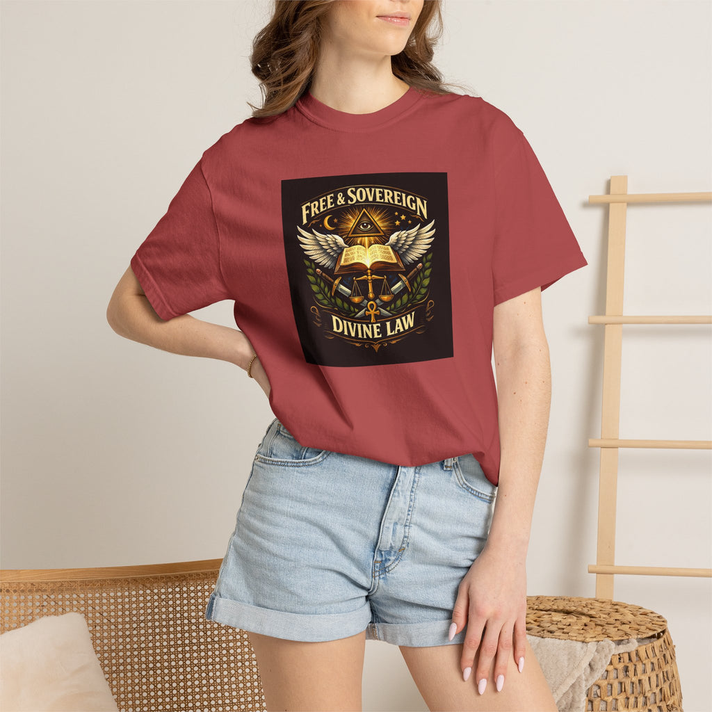 Divine Law Graphic T‑Shirt — "Free & Sovereign" Winged Book Design