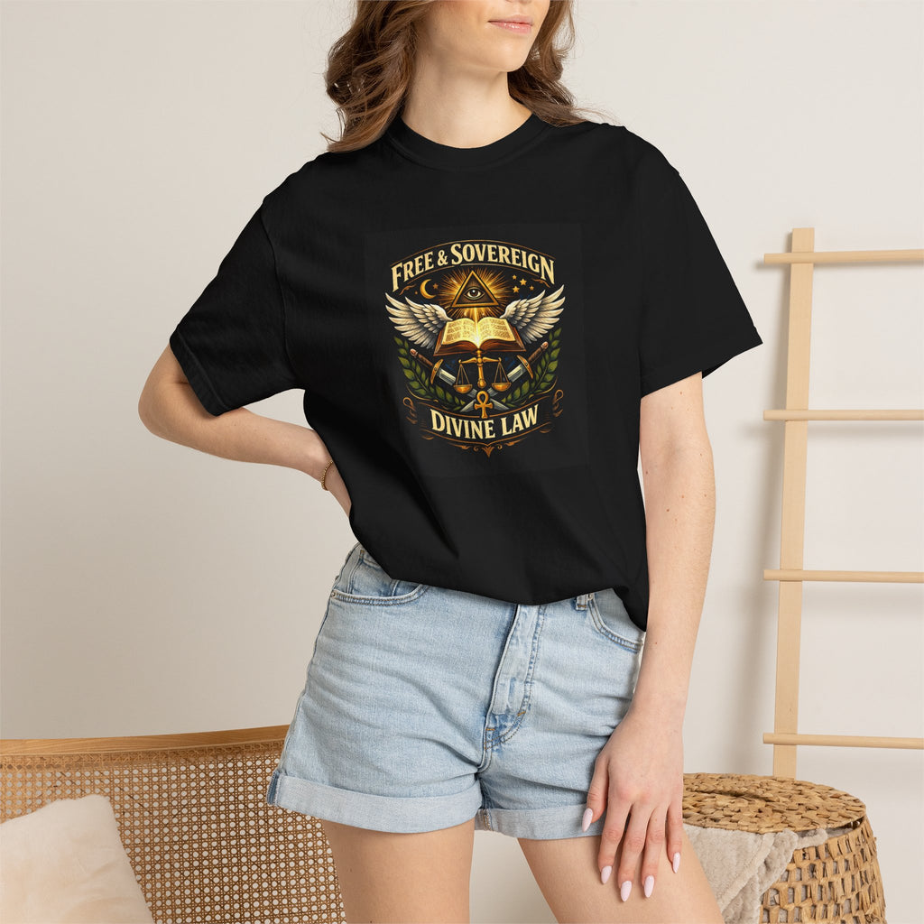 Divine Law Graphic T‑Shirt — "Free & Sovereign" Winged Book Design